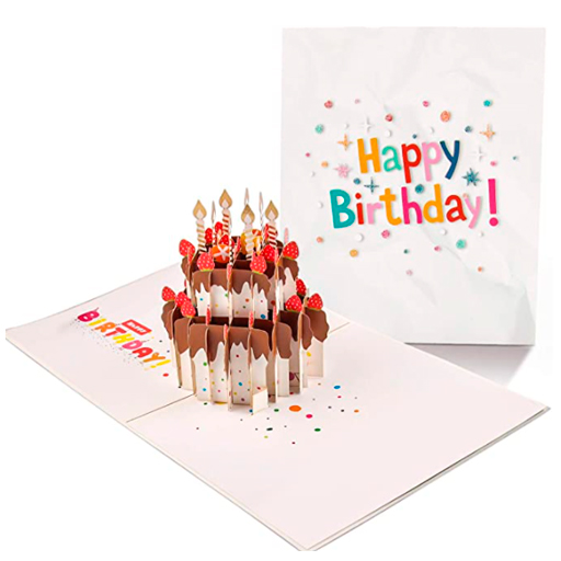 3D Tarjeta de cumpleaños y felicitación diseño creativo de pastel de chocolate con sobre