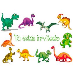 Juego de 10 Invitaciones para el cumpleaños Infantil dinosauros felices 14,8 x 10,5 cm