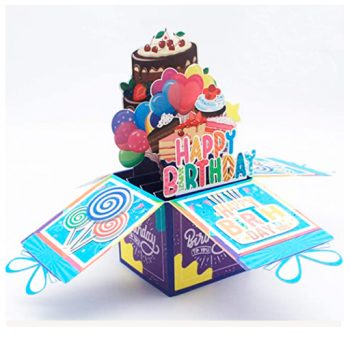 Tarjeta de cumpleaños 3d de felicitación desplegable diseño pastel con mensaje en 3D