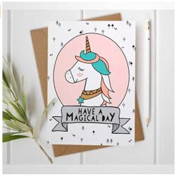 Tarjeta de cumpleaños de unicornio para niñas con sobre, tarjeta de felicitación mágica