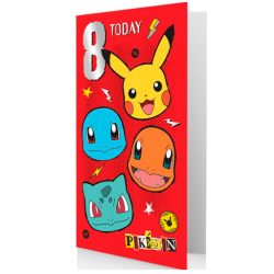 Tarjeta de cumpleaños infantiles para niño personajes de Pokemon 8 años celebracion