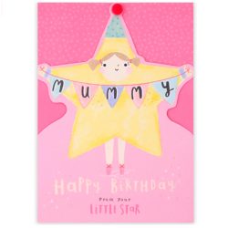 Tarjeta de cumpleaños para mamá (11 x 15 cm) estrellita feliz color rosa