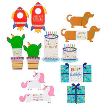 Tarjetas de cumpleaños niños animadas con movimiento troqueladas y sobres (paquete de 24) - 6 diseños