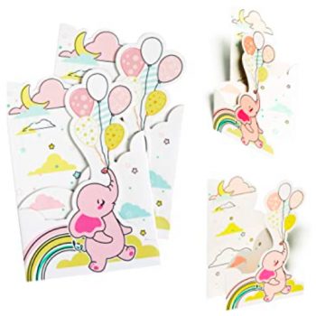 Tarjetas de cumpleaños para niñas de 1 a 10 años con elefante rosa y globos (2 unidades)